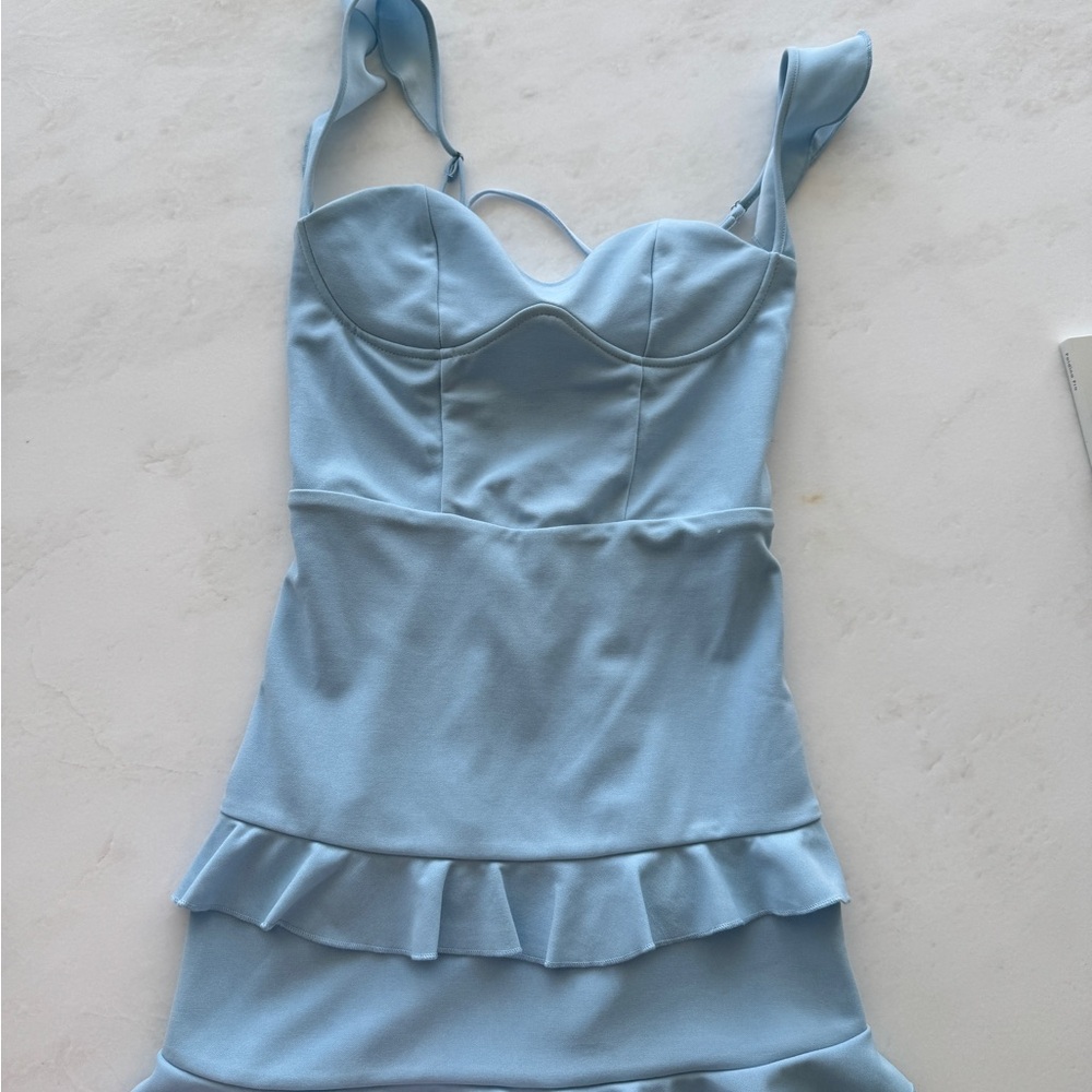 Light Blue Sleeveless Dress with Ruffle Hem